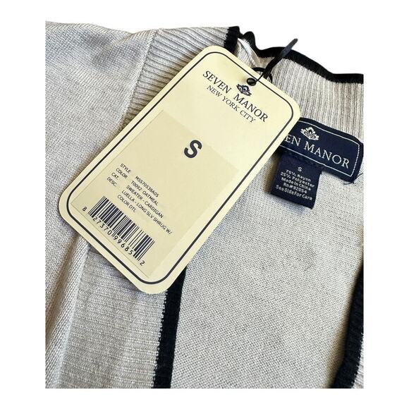 Seven Manor NYC beige open-front sweater with 3/4 length sleeves small cardigan - Picture 5 of 10